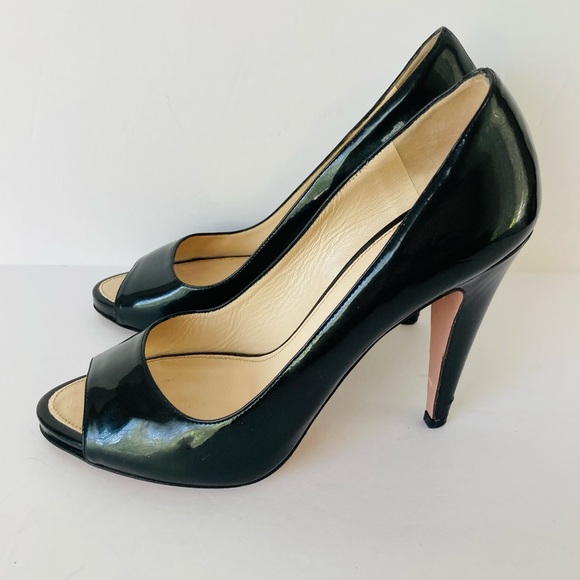 Prada Peep Toe Open Toe Black Patent Leather Pumps Heels - Picture 3 of 15